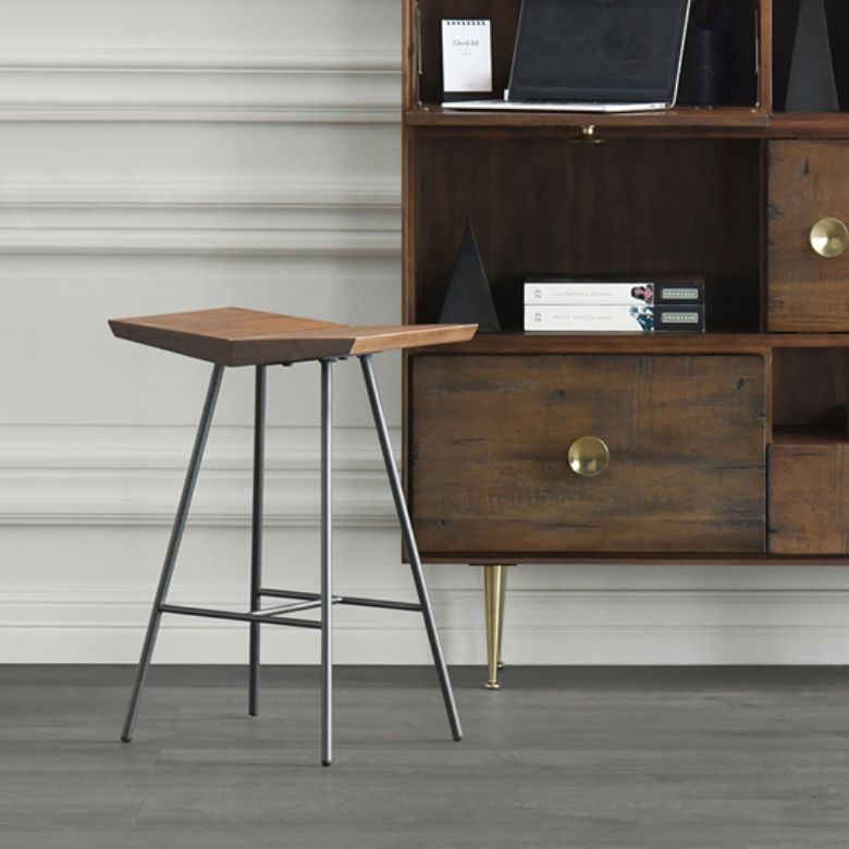 Contemporary Metal Bar Stool Footrest Counter Stool in Brown