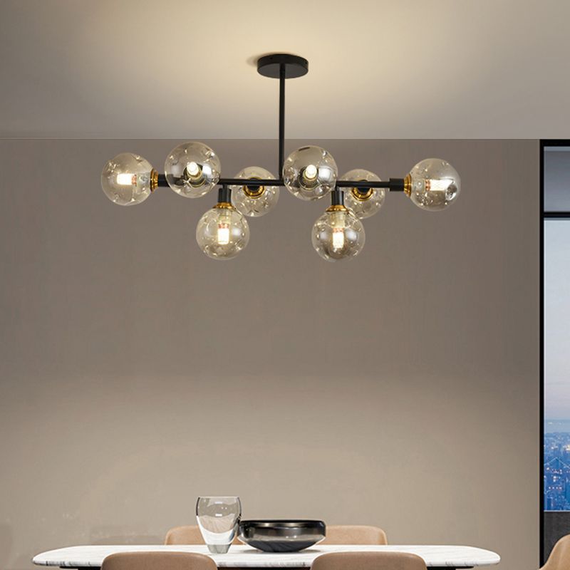 Modern Dimpled Ball Suspension Lighting Mouth-Blown Glass Dining Room Island Light in Black