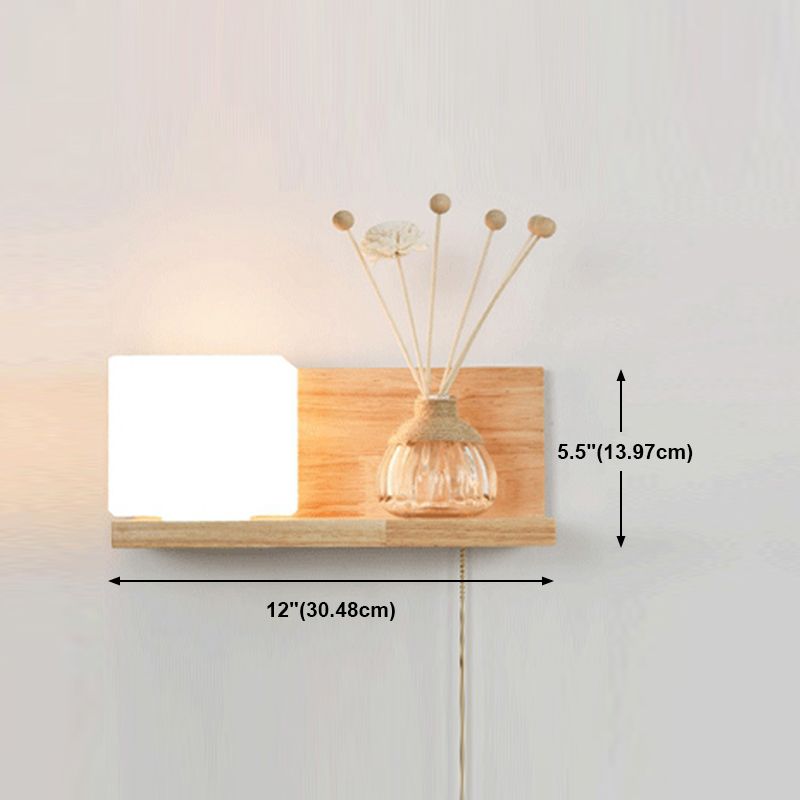 Japanese Wood Wall Light Cube 12" Wide Wall Sconce with Pull Switch for Bedroom