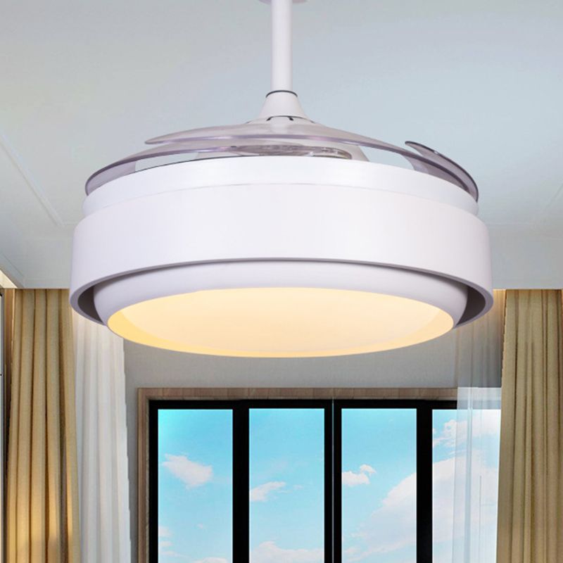 42 "brede acryl Wit semi -spoeling Mount Circle LED Hedendaagse 4 Blades ventilatorverlichting voor slaapkamer, op afstand/muurbediening
