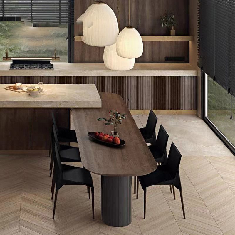 Oval Solid Wood Dining Table Modern Furniture with Double Pedestal for Kitchen