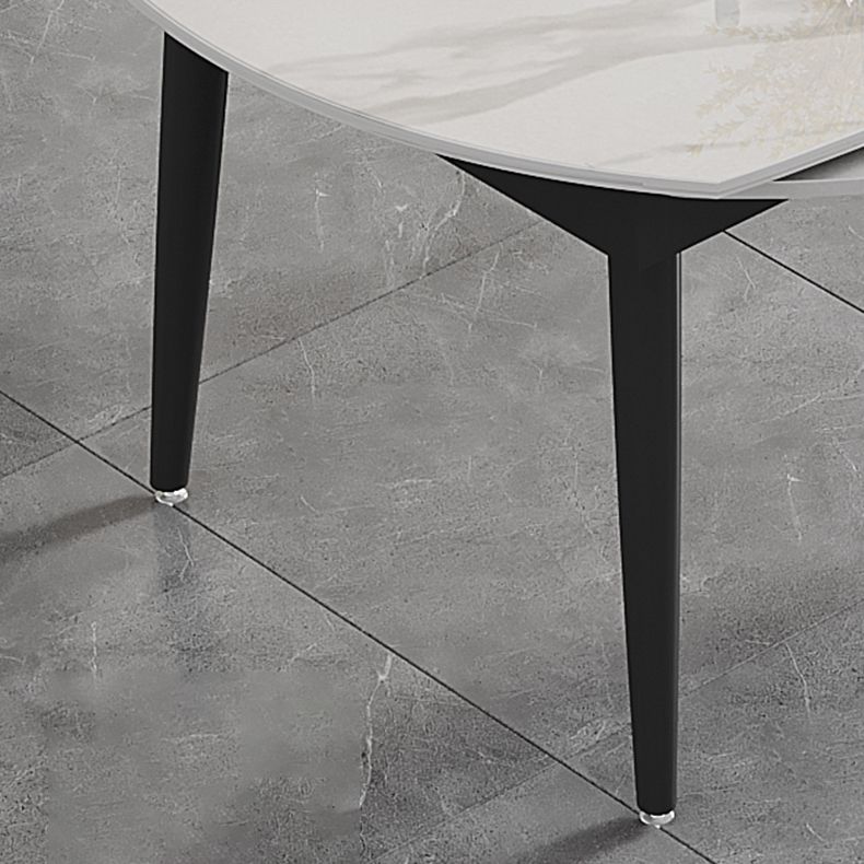 Space-Saving Minimalist Sintered Stone Top Kitchen Table Set of Black Legs Base for Dining Room