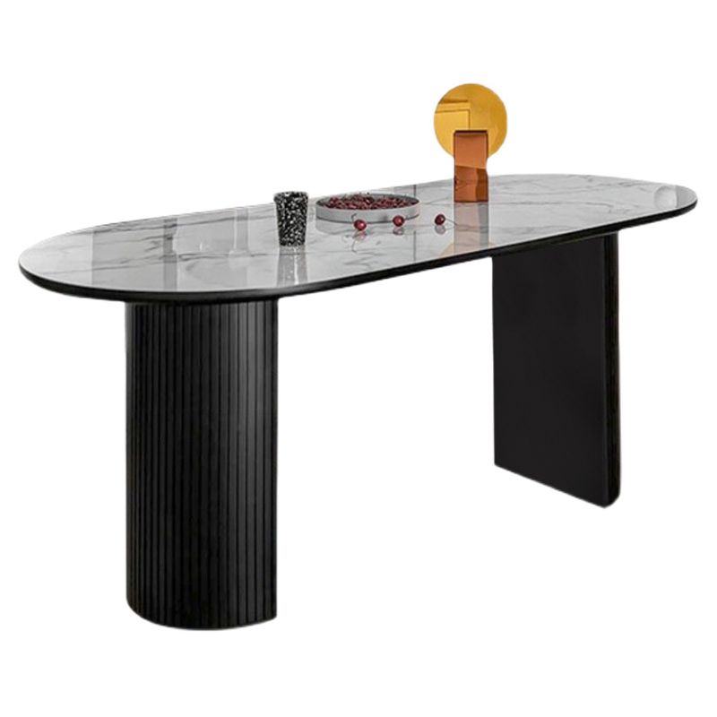 Mesa de comedor ovalada moderna Mesa de comedor de piedra sinterizada con pedestal doble para el comedor