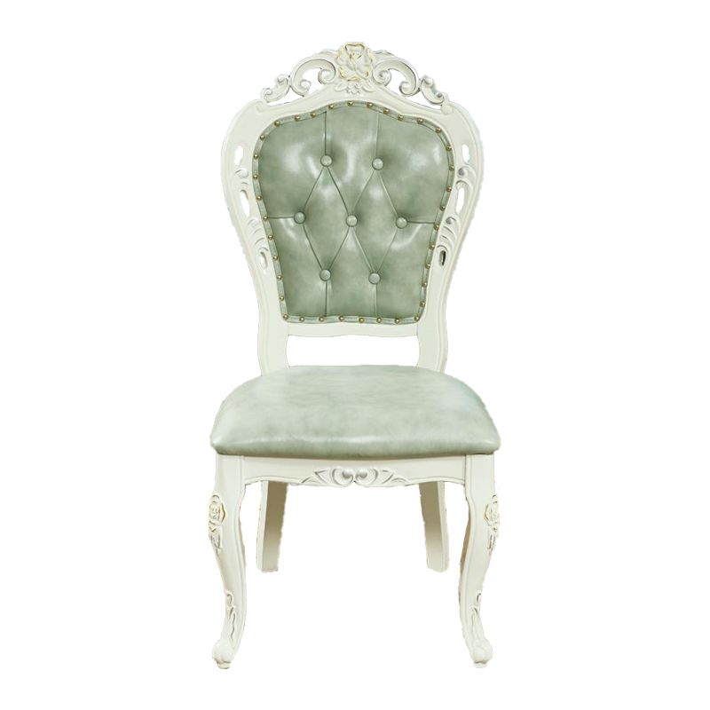 Silla victoriana de madera de caucho con respaldo King Louis, silla de comedor de cuero con acabado mate (juego de 2)