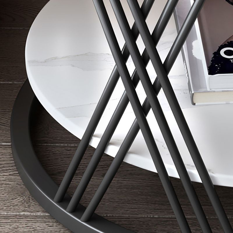 Round Side Table with 1 Drawer Metal Frame Side End Snack Table