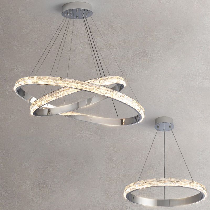 Silver Simplicity Chandelier Crystal Hanging Lamp for Living Room Dinning Room