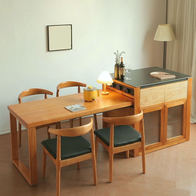Modern Kitchen Island Table with Drawers and Glass Storage Cabinet