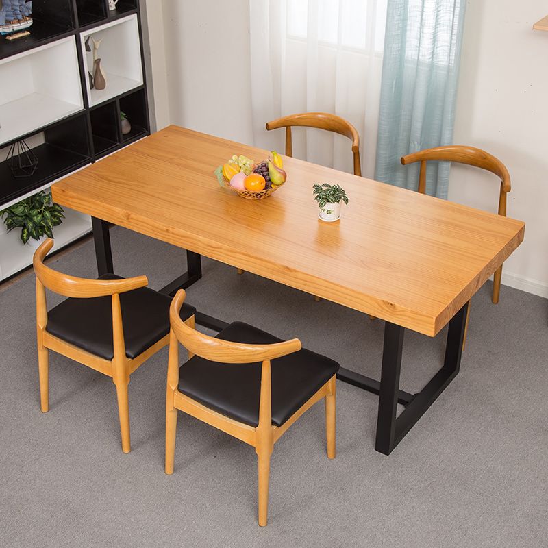 Industrial Dining Table with Trestle Base Natural and Black Dining Table with Wood Top