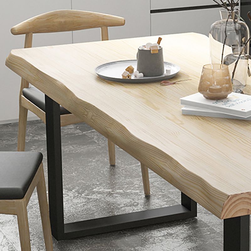 Industrial Pine Wood Dining Table Rectangle Table with Black Double Pedestal