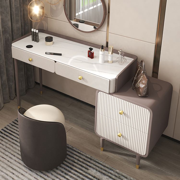 Stone Top Vanity Table 2/4 Storage Drawers Dressing Table with Mirror & Padded Stool