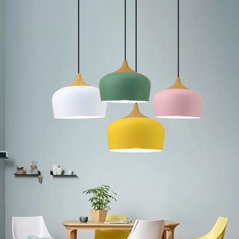Bowl Shape Hanging Lighting Modern Macaron Style Metal 1-Light Pendant Lamp for Restaurant