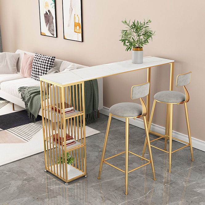 Contemporary Round Bar and Counter Stool Low Back Stool with 4 Gold Legs