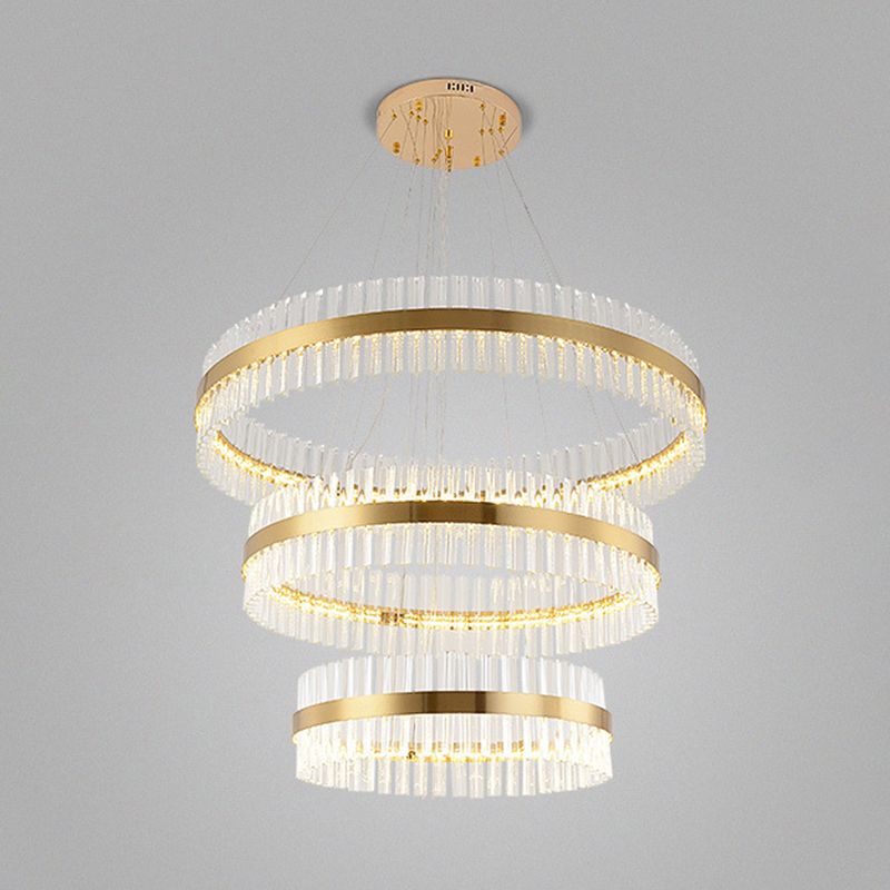 Ring Shaped Chandelier Light Simplicity Clear Crystal Living Room LED Pendant Light Fixture in Gold
