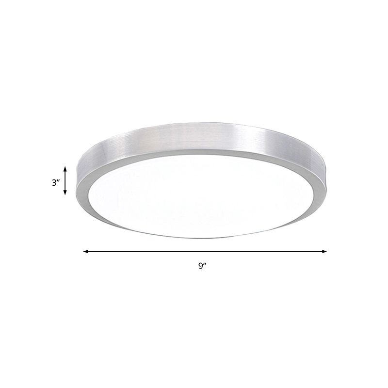 Silver Circular Metal Flush Mount Fixture Simple Style LED Bedroom Ceiling Flush Mount with Acrylic Diffuser, 7.5"/9"/10" Dia