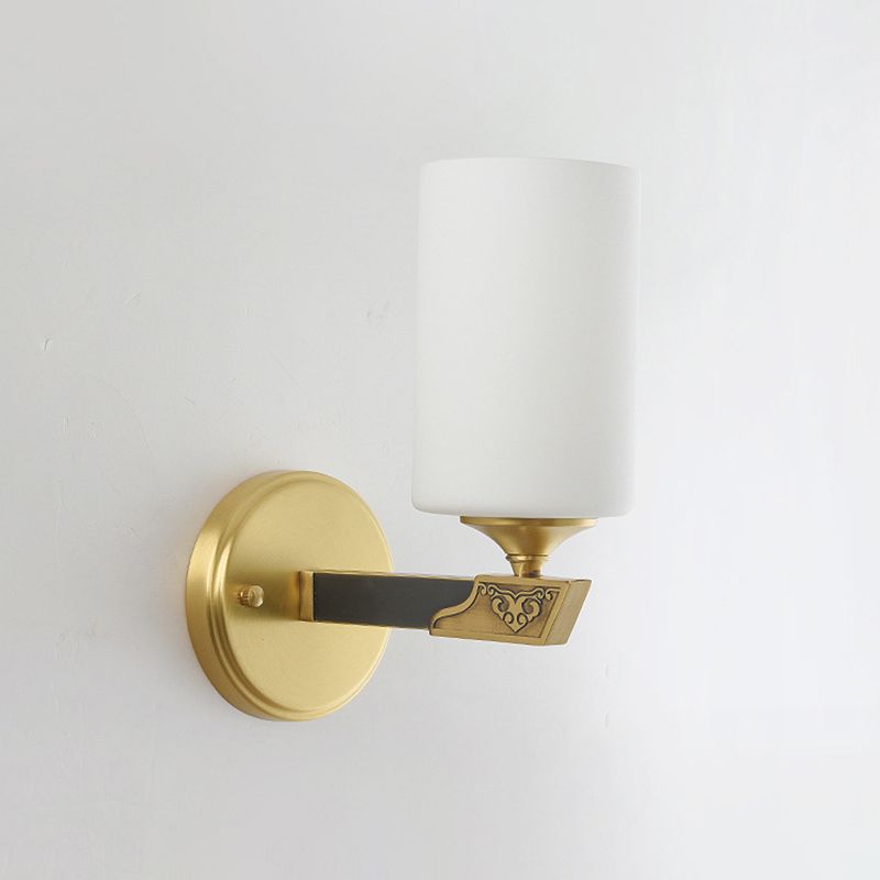 Single-Bulb Glass Wall Light Minimalist Gold Finish Cylindrical Foyer Wall Sconce Lamp