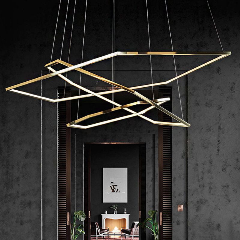 3-Tiered Pentagons LED Hanging Chandelier Minimalist Light Wood Acrylic Ceiling Pendant in Warm/Natural Light