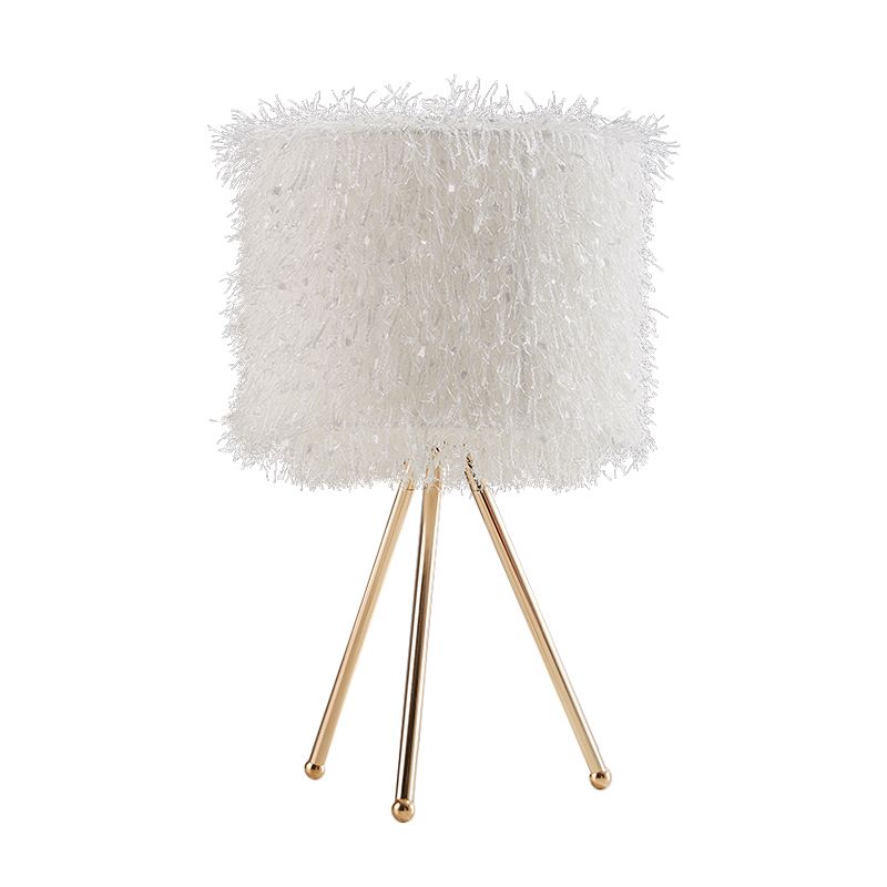Tissu tambour tambour table légère moderniste 1 lampe de bureau blanche / rose claire avec base de trépied