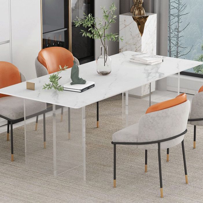 Stone Top Dining Table Industrial Rectangle Table with Double Pedestal Base