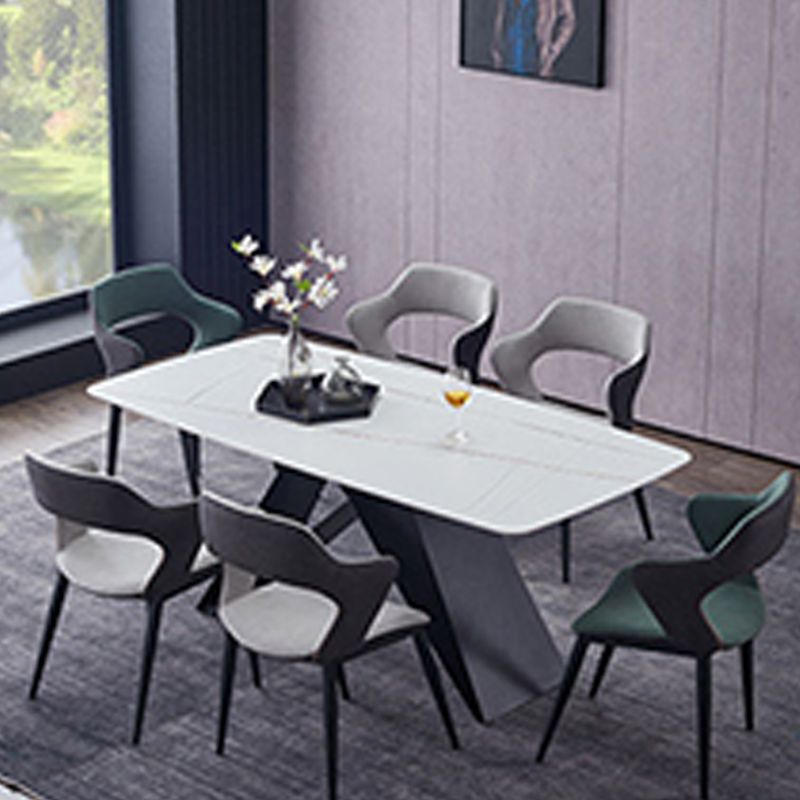 Modern Rectangle Table Stone Dining Room Table with Metal Base