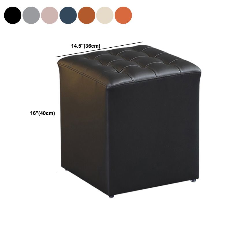 Contemporary Pouf Ottoman Genuine Leather Upholstered Tufted Solid Color Ottoman