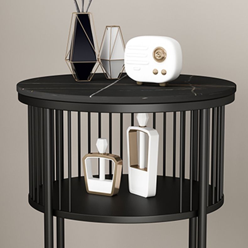 Contemporary Metal 4 Legs End Table Round Double Tier End Table