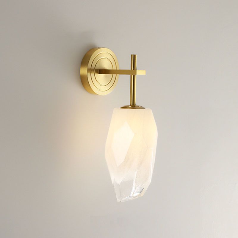 LED Bedroom Wall Light Fixture Minimalist Gold Wall Lamp Sconce with Geometrical Glass Shade