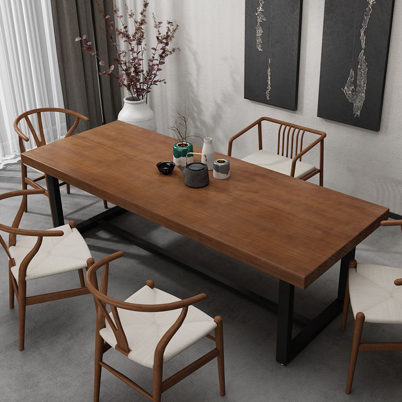 Rectangle Black Base Dining Table Industrial Wood Table for Kitchen