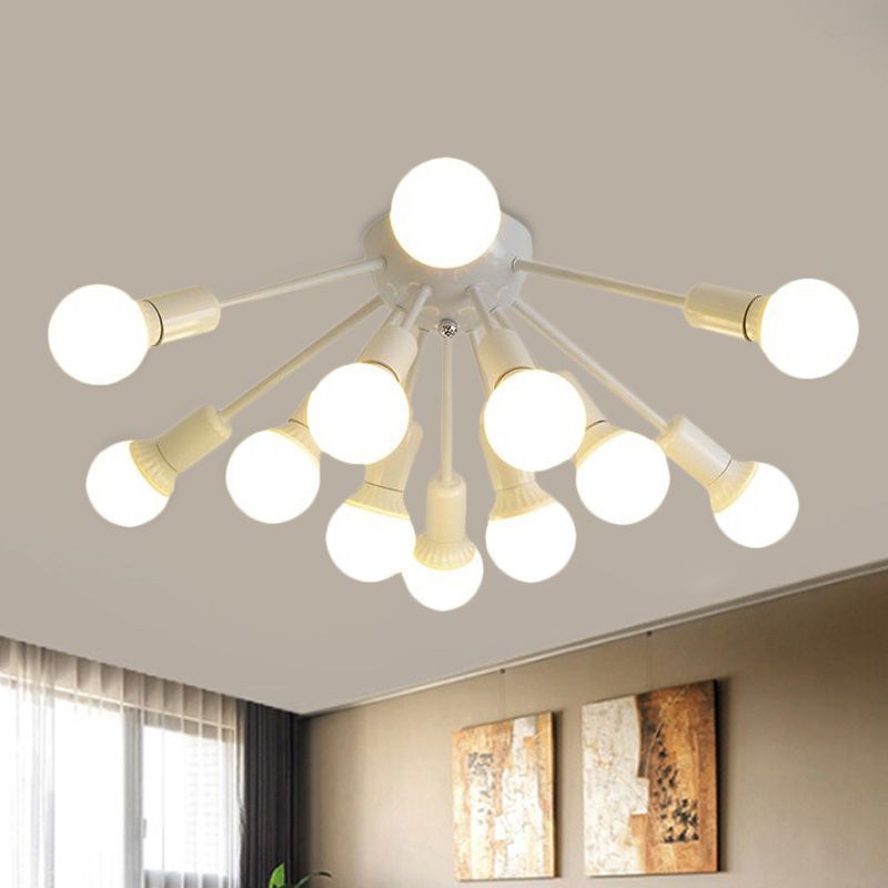 Plafonnier Semi-encastré en métal Spoutnik, moderne, 8/12 lumières, blanc/noir/or, pour salon