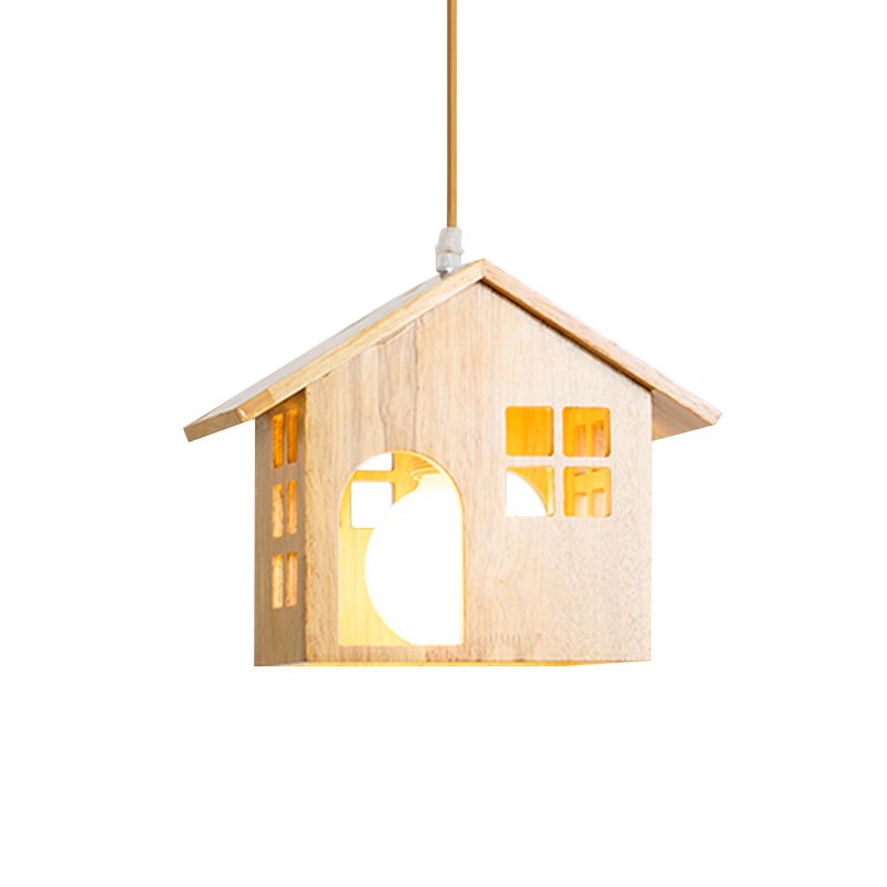 Rubber Wood House Drop Pendant Lodge Style 1 Bulb Pendulum Light over Dining Table