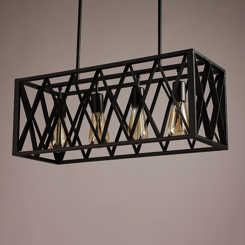 Metal Island Lighting Fixture Style Rectángulo Black Rectange Restaurant Light Hanging Island Light