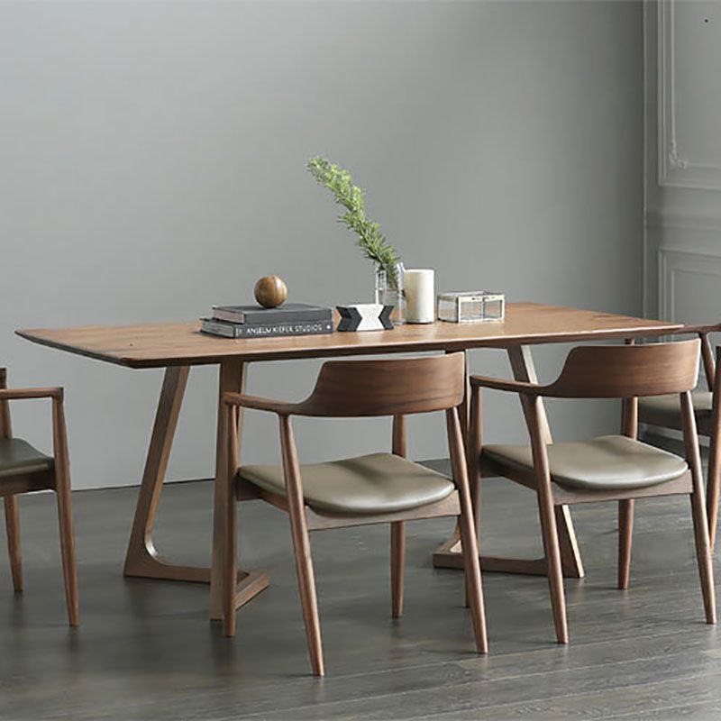 Solid Wood Top Dining Table Traditional Luxury Table with Sled Base in Brown