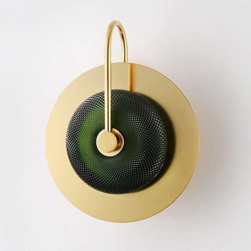 Glass Gold LED Wall Lamp in Modern Luxury Style Metal Circular Wall Light for Interior Spaces