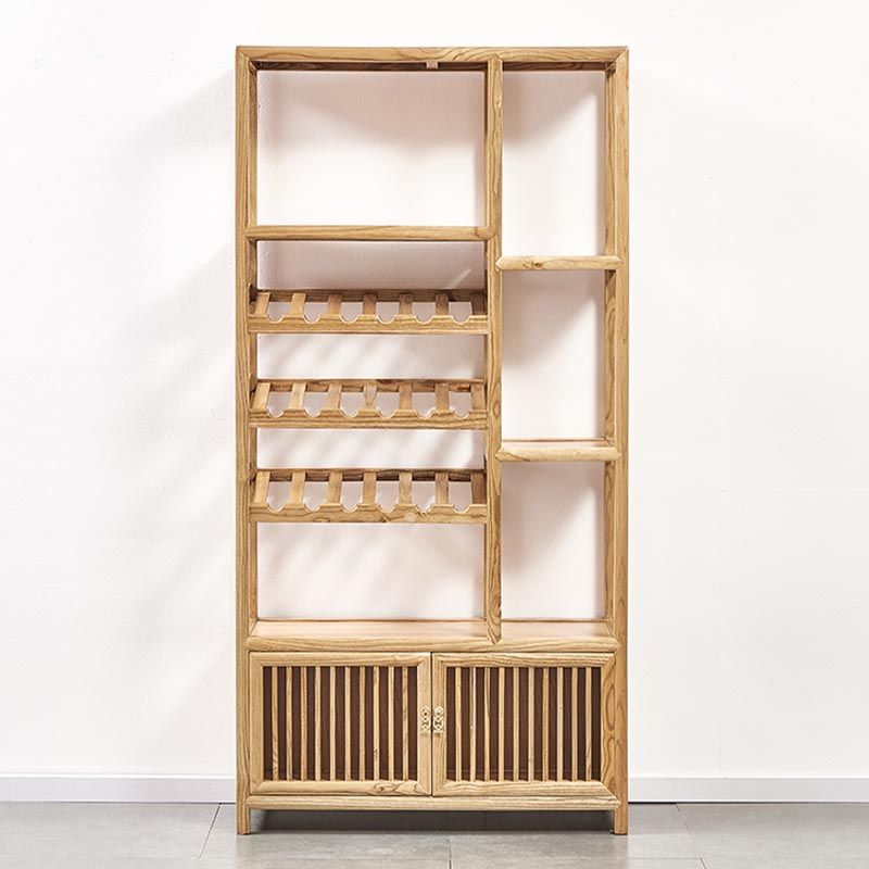 Mid-Century Modern Wood Wine Rack Elm Floor Wine Jail with Shelf