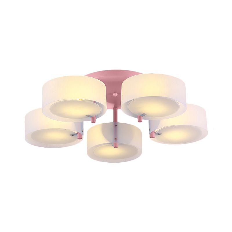 Plafonnier Semi-affleurant à tambour blanc, luminaire de plafond en verre de lait pour Loft Macaron pour salle d'étude