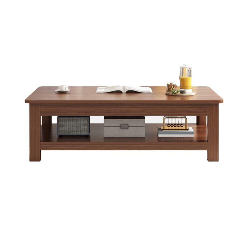 4 Legs Wood Cocktail Table No Distressing Coffee Table with Storage Shelf