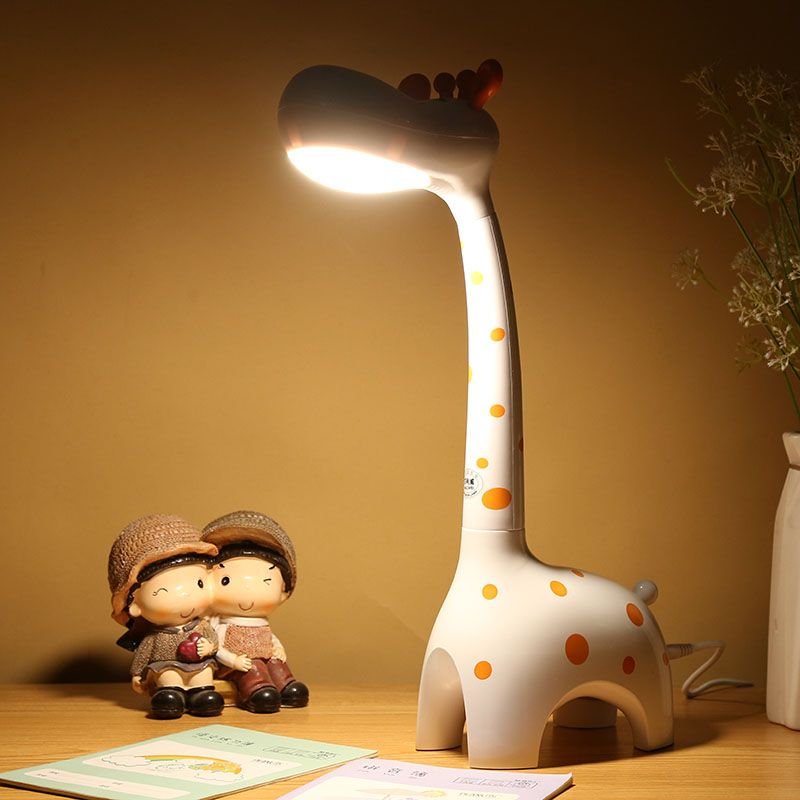 Plastic Giraffe Desk Lamp Kids 1-Head White/Yellow Nightstand Lighting for Children Bedroom