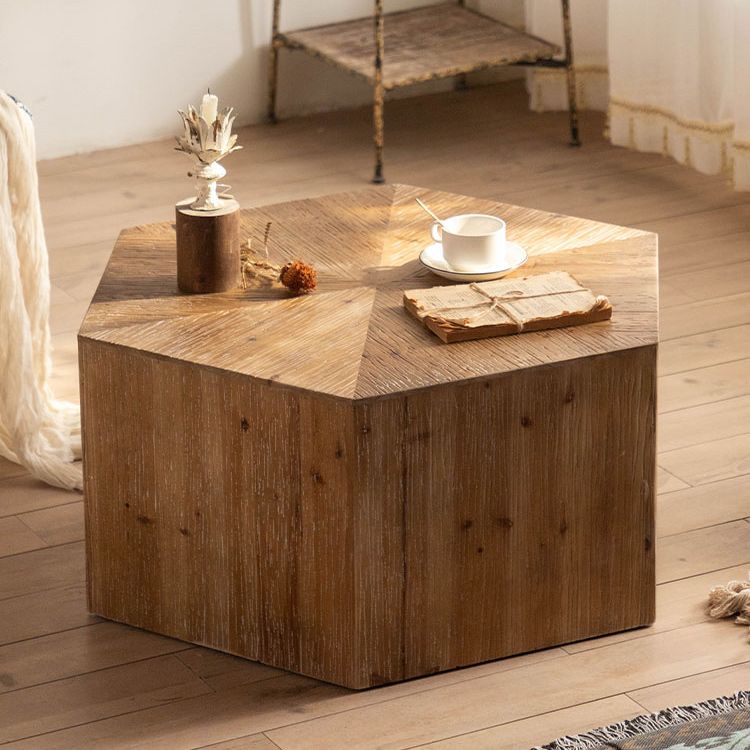 French Country Geometric Wood Coffee Table Distressed Wood Cocktail Table