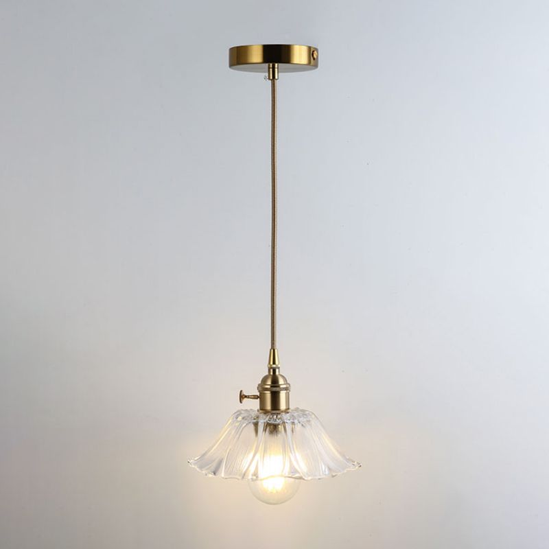Simplicity Shaded Hanging Light 1 Bulb Clear Textured Glass Pendant Lighting Fixture