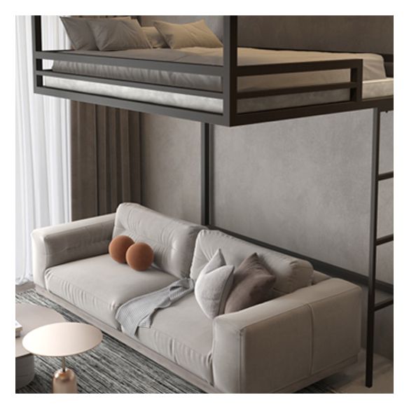 White/Black Loft Bed with Guardrail Metal Kids Bed with Built-In Ladder
