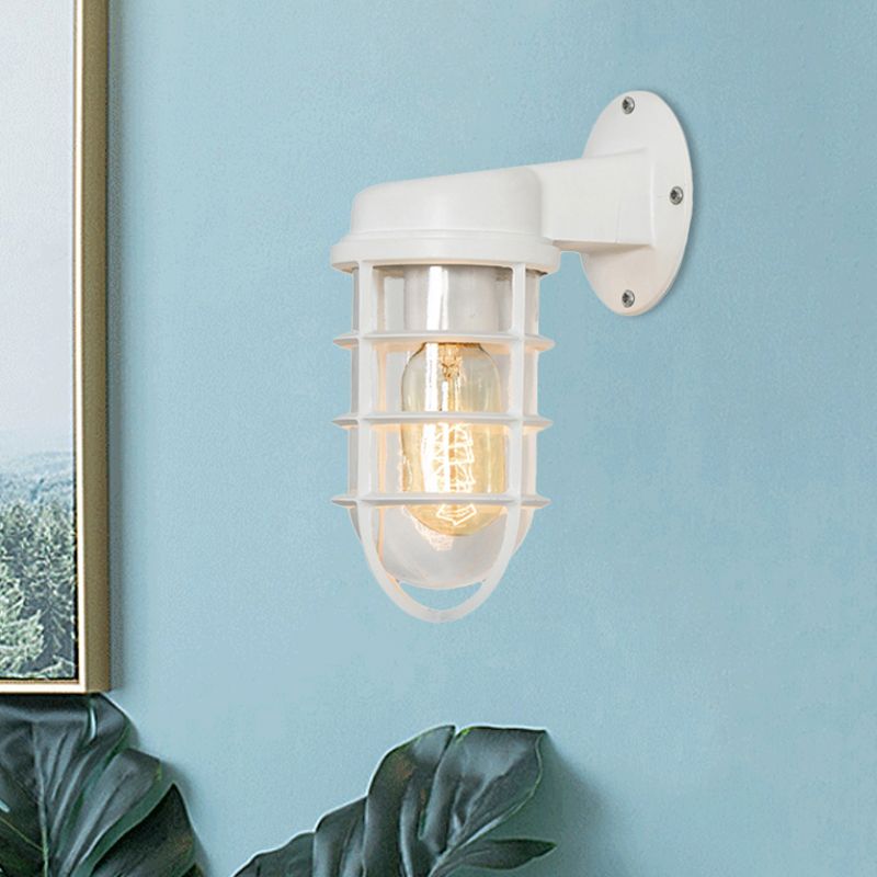 Klares Glasschwarz/Weiß/Rost-Schanklichtzylinder 1-Licht traditionelle Wandlampenmessung für Veranda mit Käfig