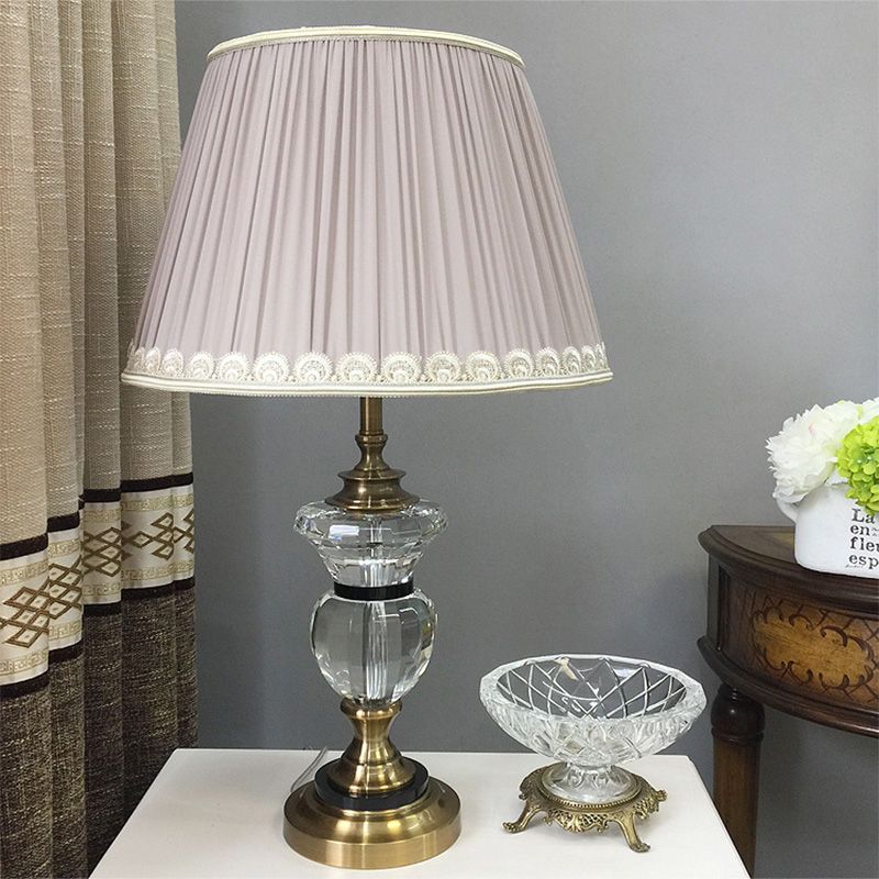 Luz de escritorio con curvas Modernismo transparente de cristal 1 lámpara de mesa nocturna de bombilla en luz púrpura