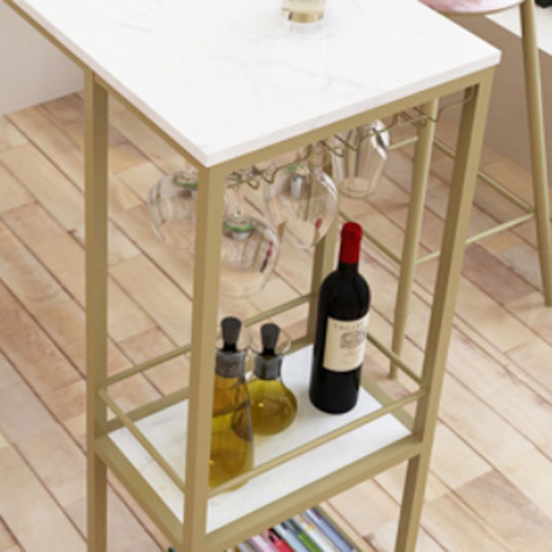 Glam 1/3 Pieces Bar Table Set Rectangle Stone Counter Table with Stools for Dining Room