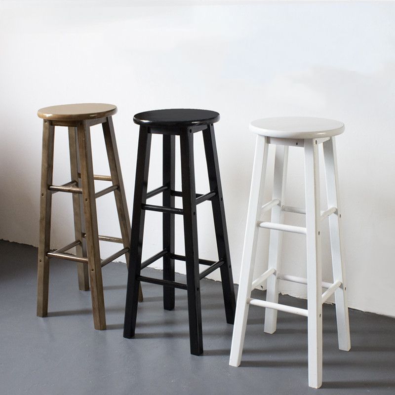Modern Armless Backless Stool Wood Household Bar Stool with Wooden Seat and Pedal