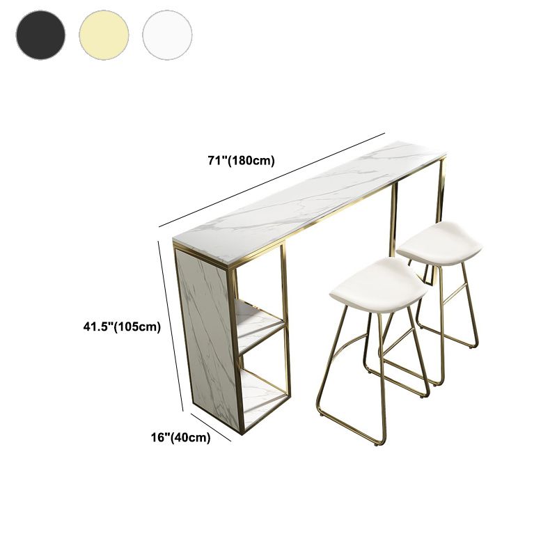 Rectangle Pub Table Faux Marble Bar Height Cocktail Table with Shelves