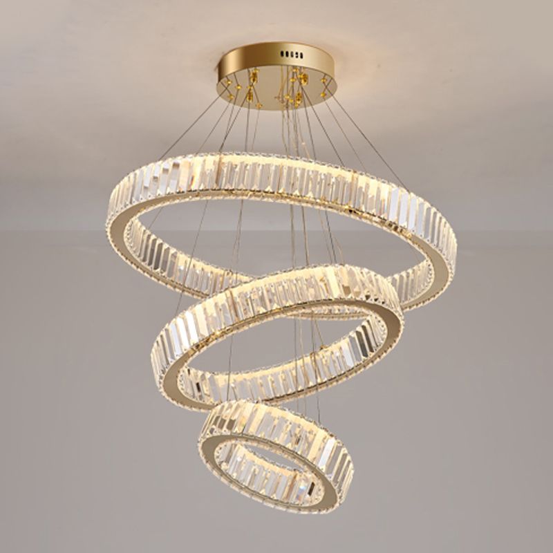 Round Shape Crystal Chandelier Modern Stainless Steel Down Lighting Pendant for Study