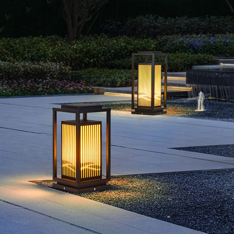 Rectangle Pillar Lamp Modern Metal Outdoor Waterproof Light in Black