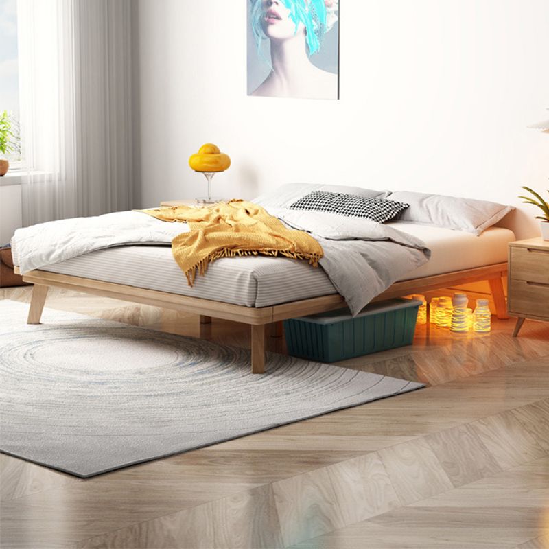 Natural Platform Bed Solid Wood Platform Bed Frame in Rubberwood