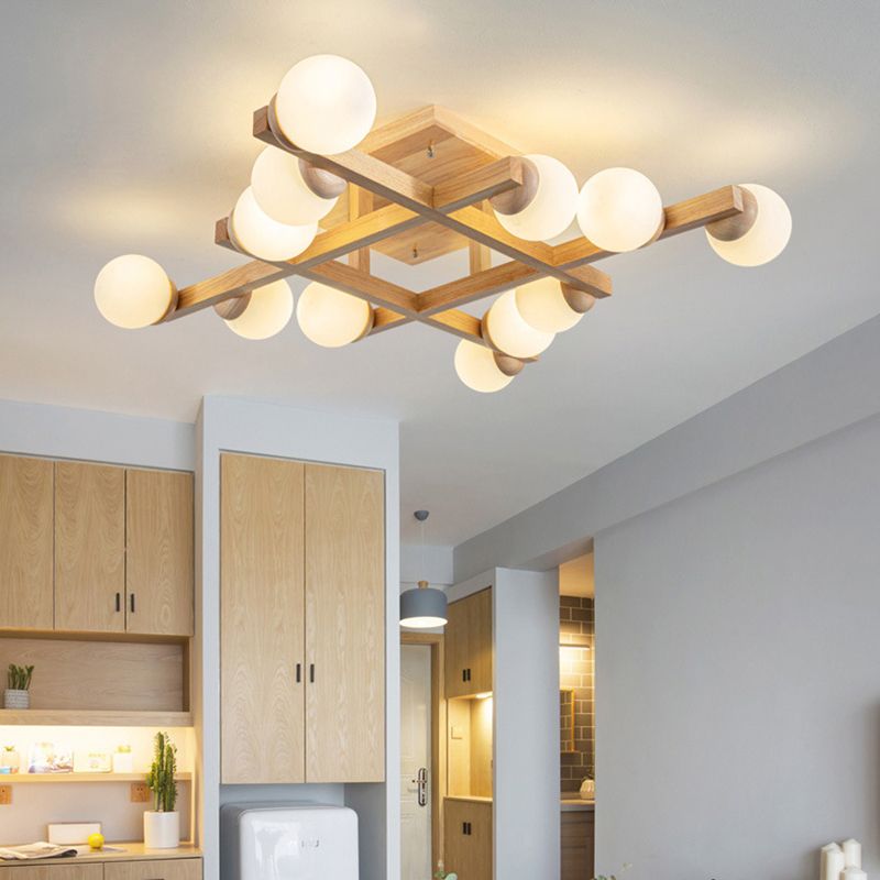 Contemporary Square Flush Light Fixture Wood Flush Mount Ceiling Fixture in Brown