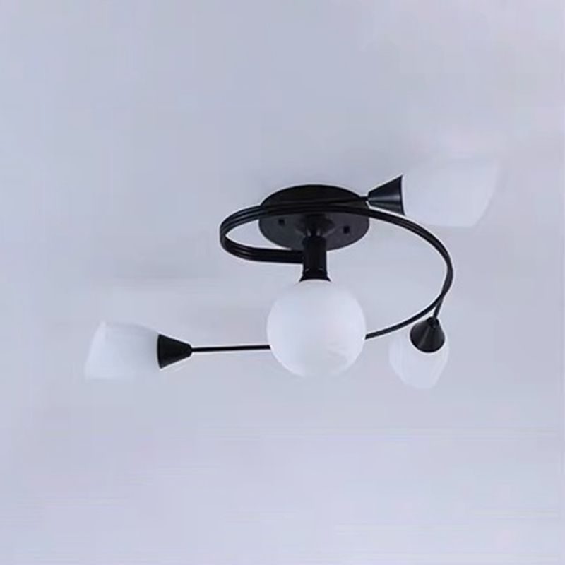Glass Shaded Ceiling Mounted Fixture Minimalist Bedroom Semi Flush Mount in Black