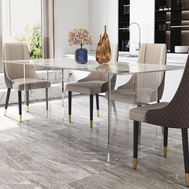 Modern Sintered Stone Dining Table Double Pedestal Table with Acrylic Base for Home